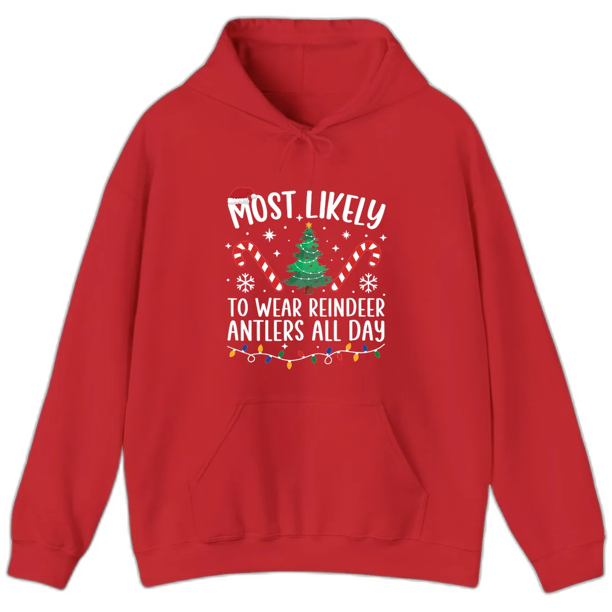 Most Likely To Wear Reindeer Antlers All Day Hoodie in Red